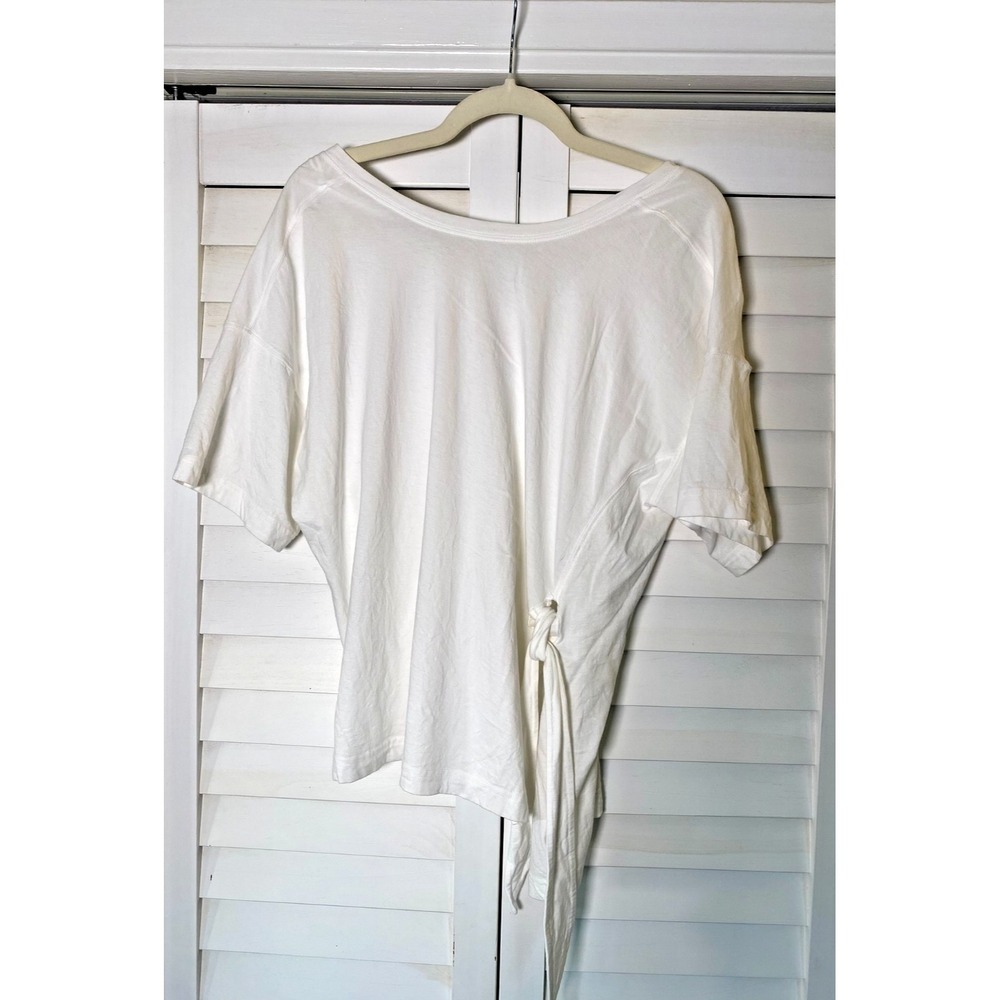 NEW Free People Movement Off Court Tee White Side Tie V-Neck Cotton T-Shirt | Lg